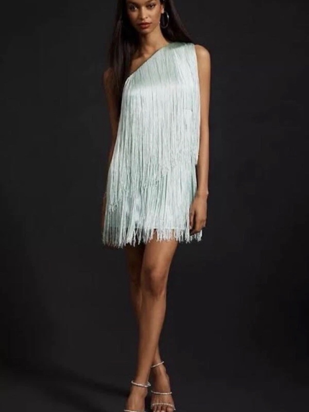 Hutch for Anthropologie One-Shoulder Fringe Mini Dress in Light Mint